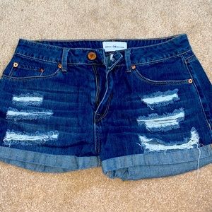 Distressed jean shorts